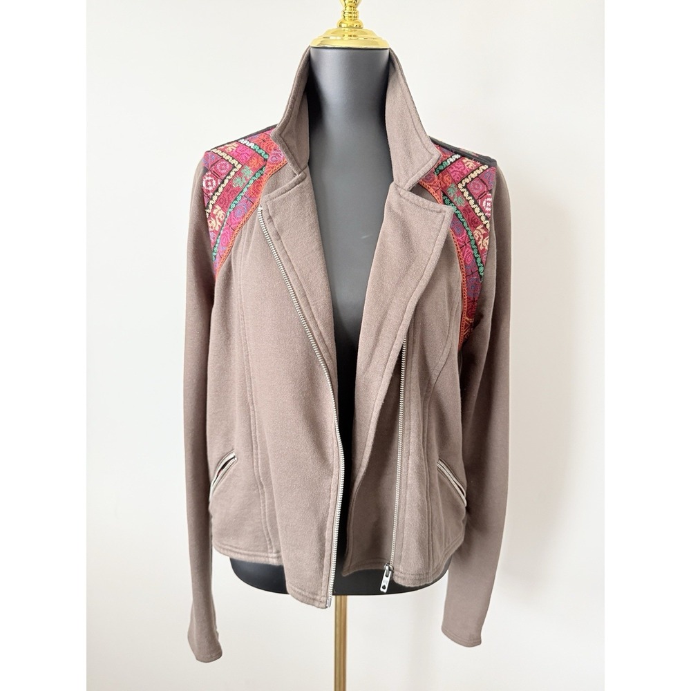 Ecote Women's L Embroidered Southwest Moto Zip Jacket Brown - Picture 11 of 16
